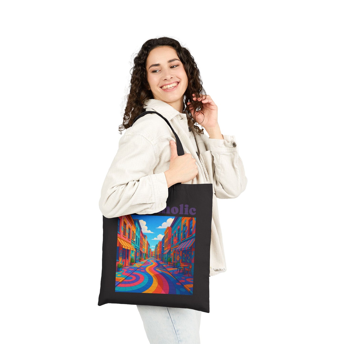 Canvas Tote Bag — Colorful Rainbow Street Art Print, Urban Scenic Reusable Grocery & Beach Tote