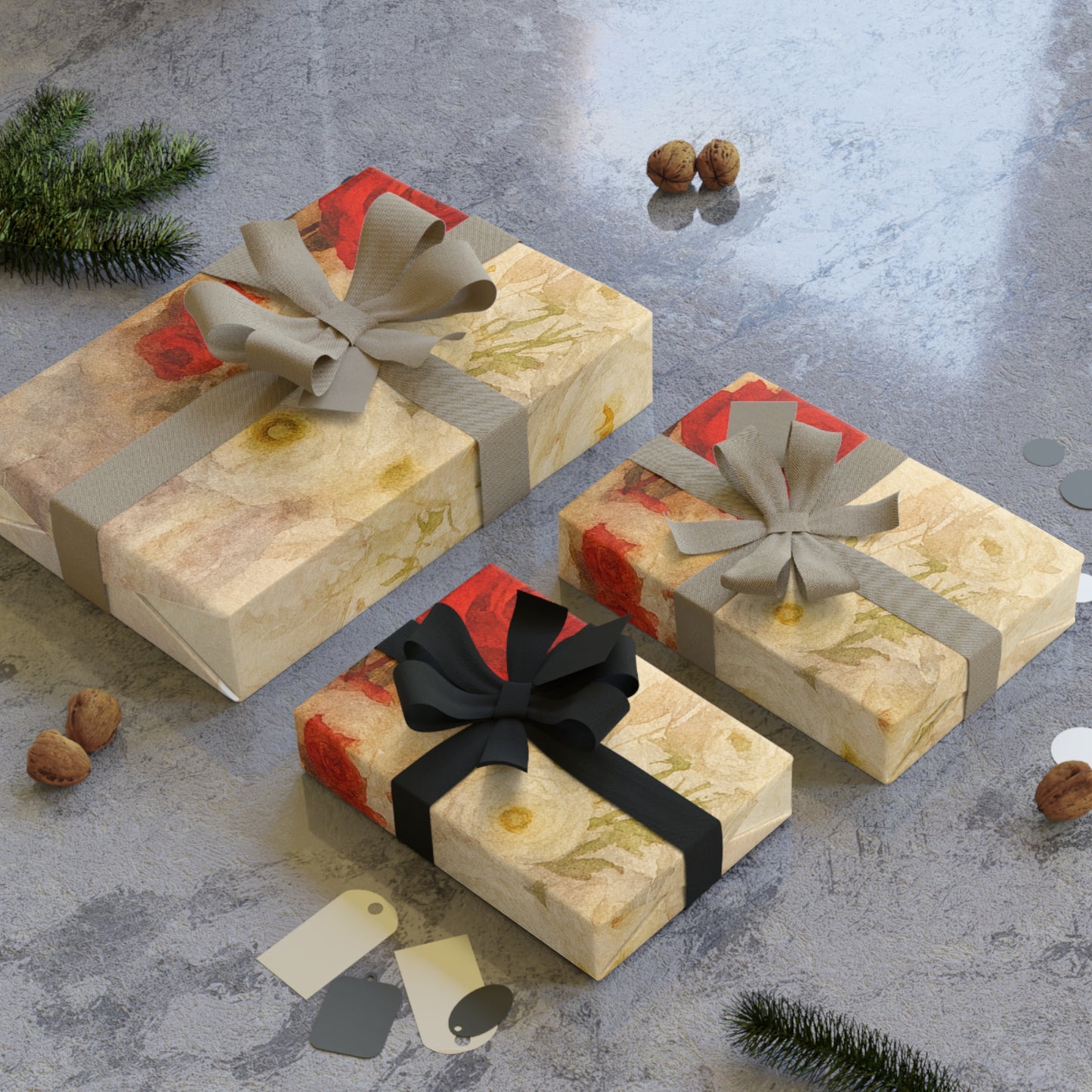 Luxury Red & Cream Roses Wrapping Paper