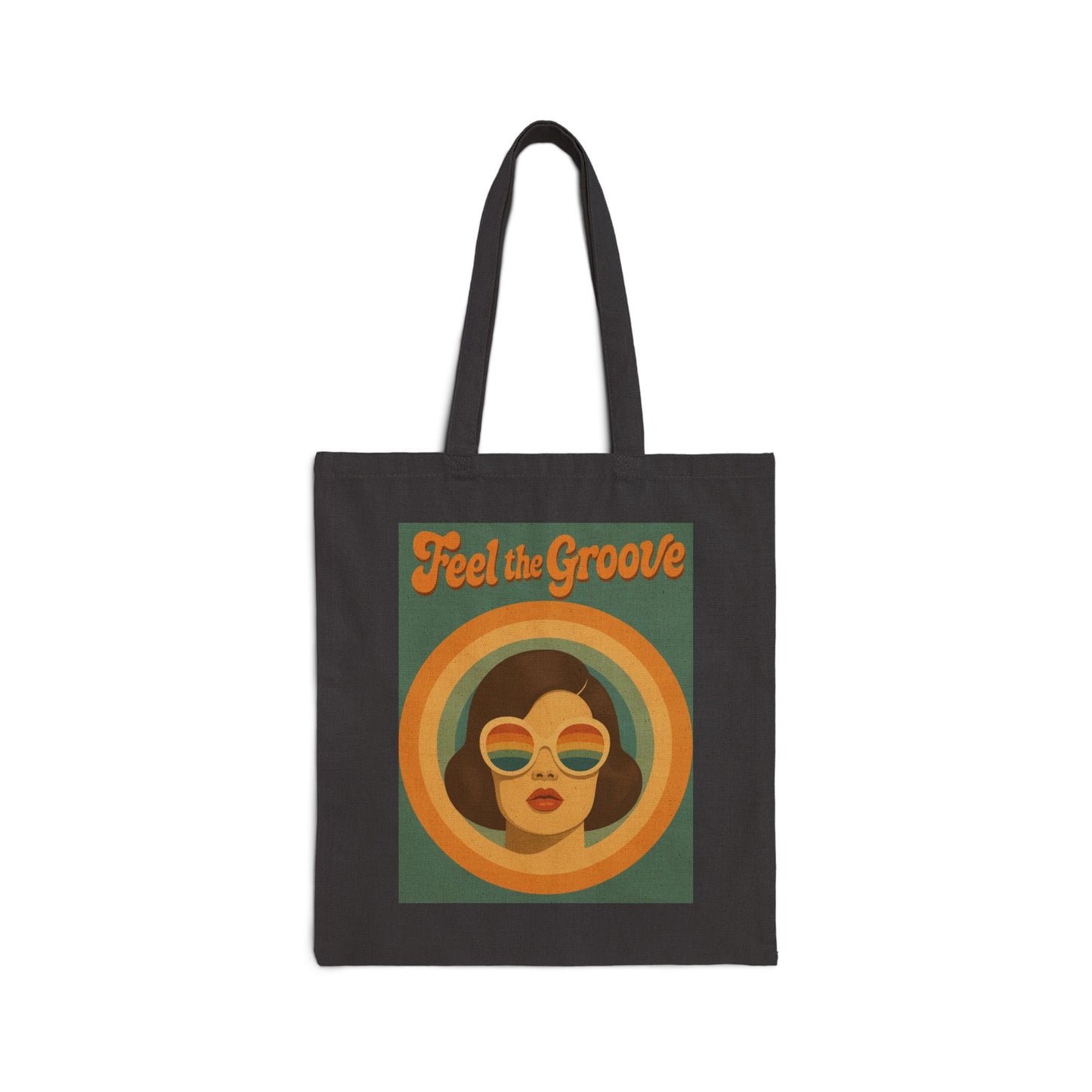 Feel the Groove Canvas Tote — Retro 70s Vintage Woman Illustration Bag