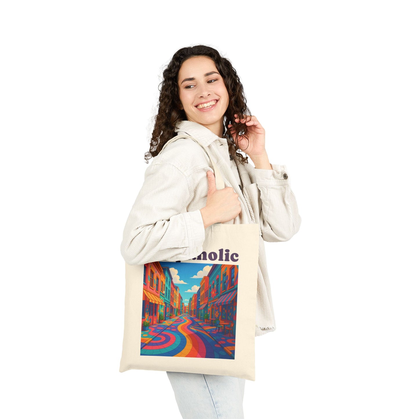 Canvas Tote Bag — Colorful Rainbow Street Art Print, Urban Scenic Reusable Grocery & Beach Tote