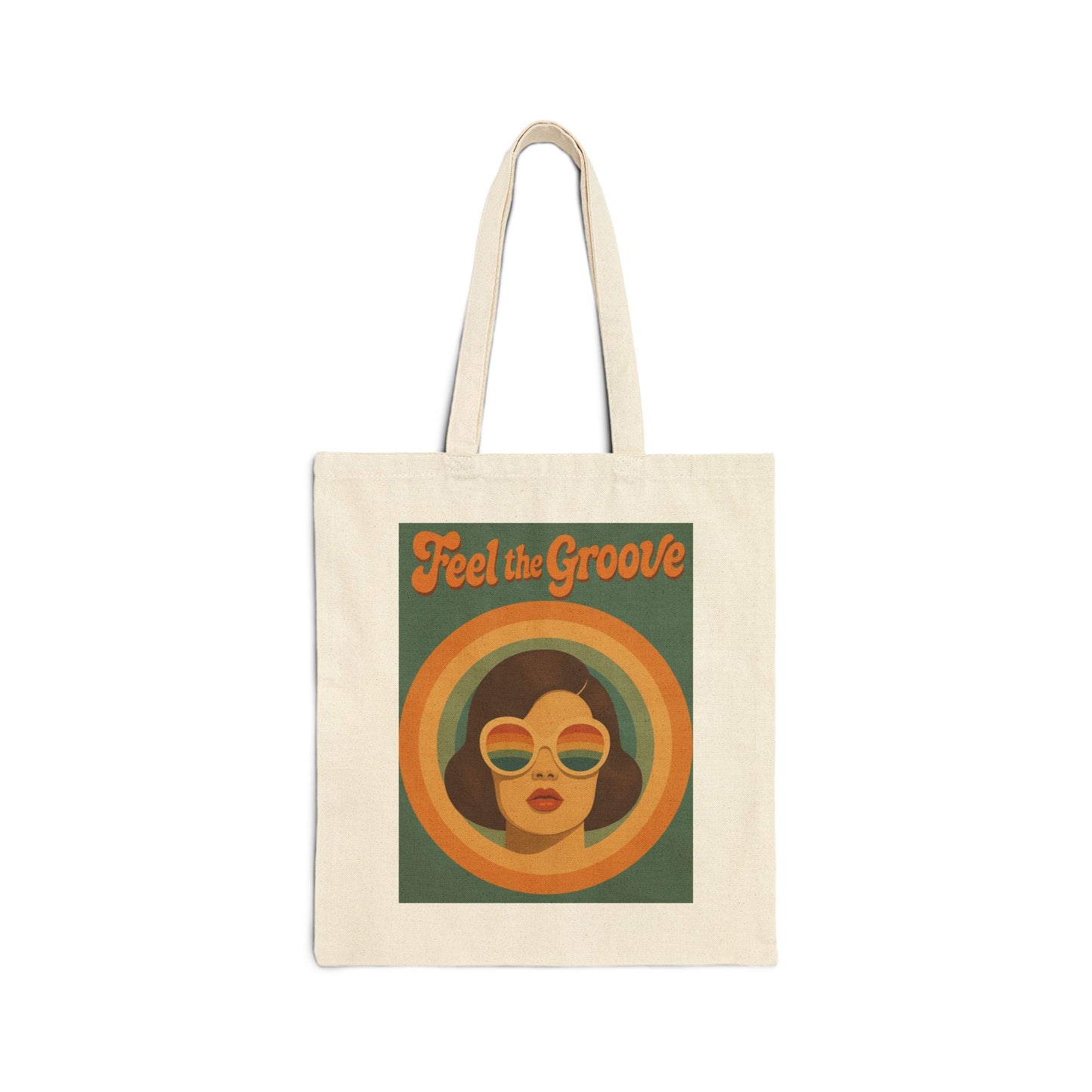 Feel the Groove Canvas Tote — Retro 70s Vintage Woman Illustration Bag