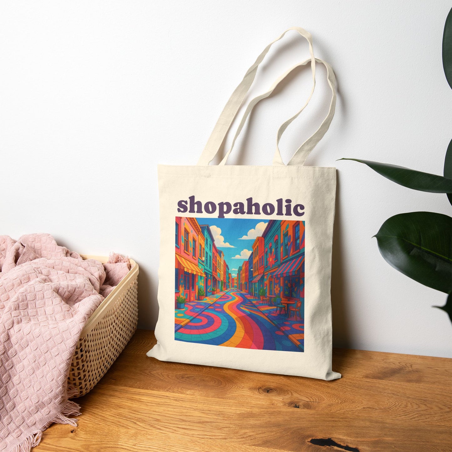 Canvas Tote Bag — Colorful Rainbow Street Art Print, Urban Scenic Reusable Grocery & Beach Tote